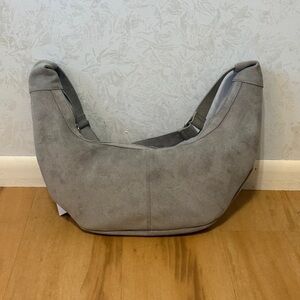 Grey Suede Crossbody Shoulder Bag With Adjustable Strap By Ah-Dorned New York